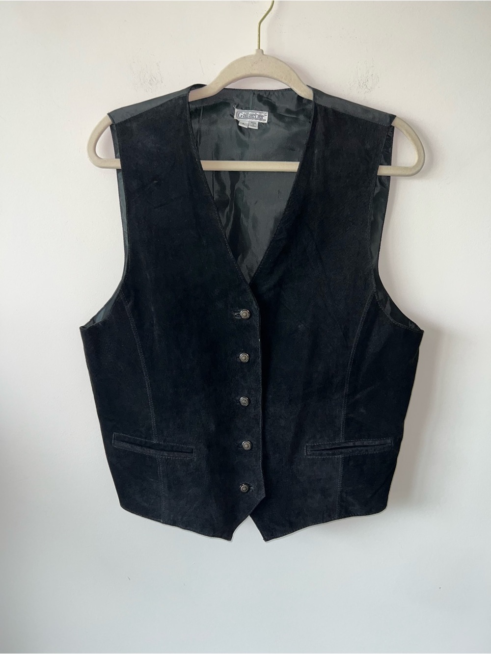 Gallagher Classic Black 100% Genuine Suede Leather Button Vest - Women